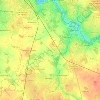Topografische kaart La Palaire, hoogte, reliëf