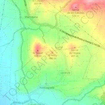 Topografische kaart la Mola, hoogte, reliëf