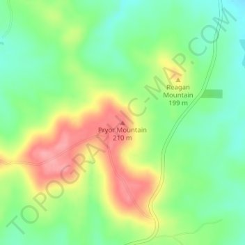 Topografische kaart Pryor Mountain, hoogte, reliëf