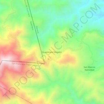 Topografische kaart Guadalupe Nogales, hoogte, reliëf
