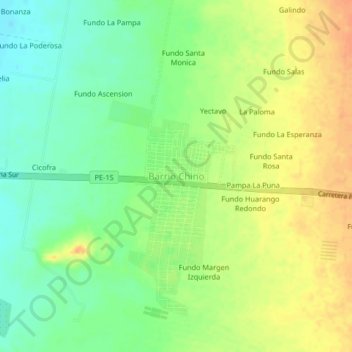 Topografische kaart Barrio Chino, hoogte, reliëf