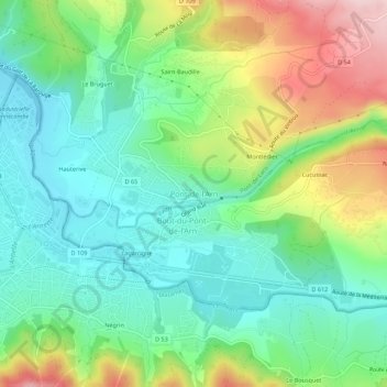 Topografische kaart Pont-de-l'Arn, hoogte, reliëf