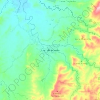 Topografische kaart Juan de Acosta, hoogte, reliëf