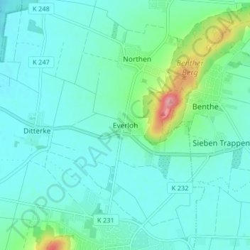 Topografische kaart Everloh, hoogte, reliëf