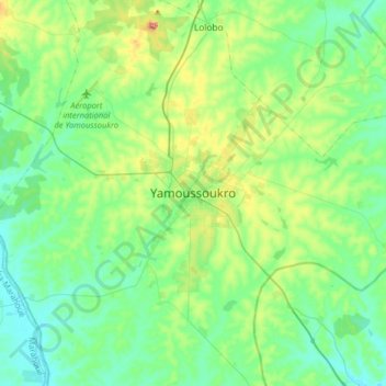 Topografische kaart Yamoussoukro, hoogte, reliëf