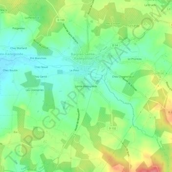 Topografische kaart Sainte-Radegonde, hoogte, reliëf