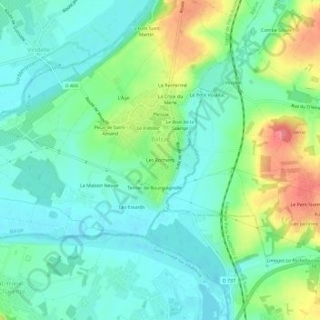Topografische kaart Les Rochiers, hoogte, reliëf