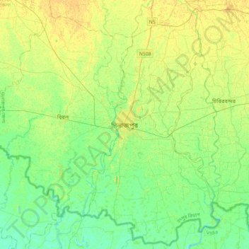 Topografische kaart দিনাজপুর, hoogte, reliëf