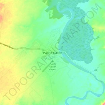 Topografische kaart Puerto Gaitán, hoogte, reliëf