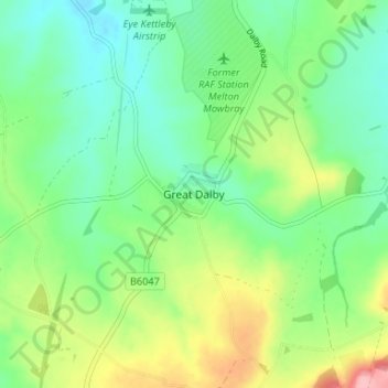 Topografische kaart Great Dalby, hoogte, reliëf