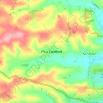 Topografische kaart West Sandford, hoogte, reliëf