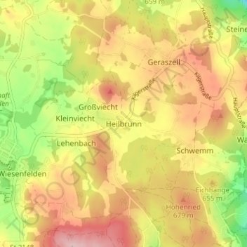 Topografische kaart Heilbrunn, hoogte, reliëf