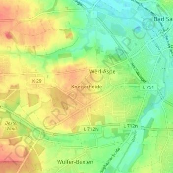 Topografische kaart Knetterheide, hoogte, reliëf