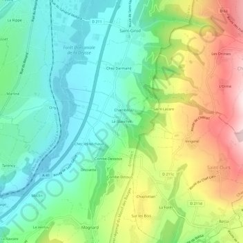 Topografische kaart Le Blanchet, hoogte, reliëf