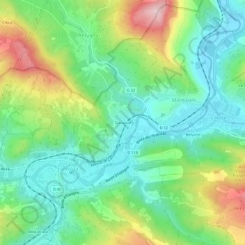 Topografische kaart Garnaud, hoogte, reliëf