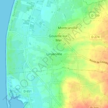Topografische kaart Linverville, hoogte, reliëf