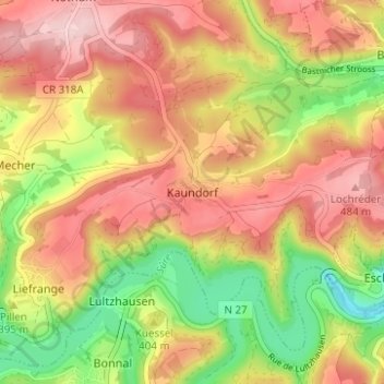 Topografische kaart Kaundorf, hoogte, reliëf