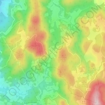 Topografische kaart Brudieux, hoogte, reliëf