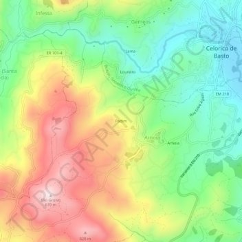 Topografische kaart Padim, hoogte, reliëf