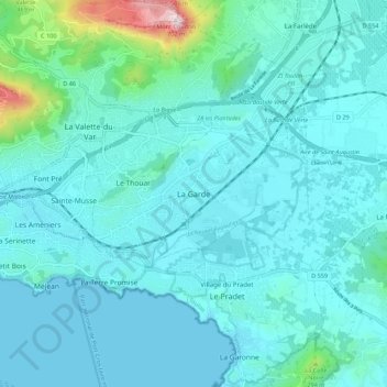 Topografische kaart La Garde, hoogte, reliëf