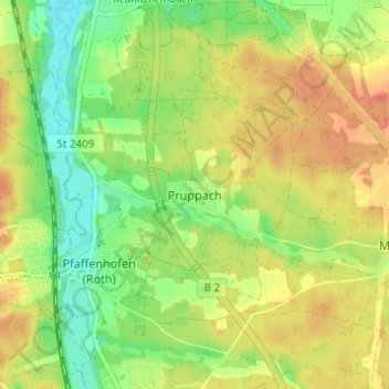 Topografische kaart Pruppach, hoogte, reliëf