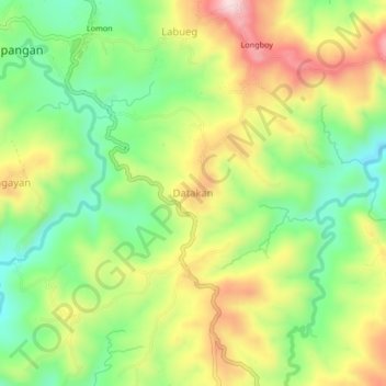 Topografische kaart Datakan, hoogte, reliëf