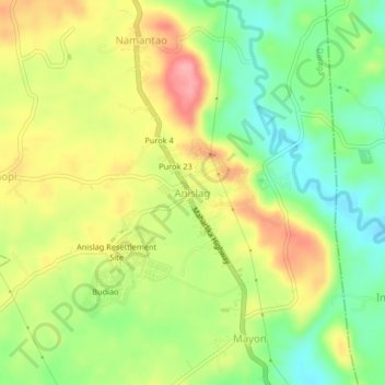Topografische kaart Anislag, hoogte, reliëf
