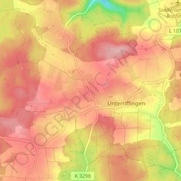 Topografische kaart Oberriffingen, hoogte, reliëf