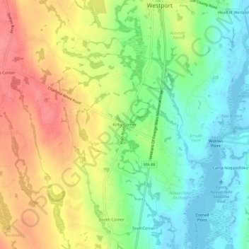 Topografische kaart Kirby Corner, hoogte, reliëf