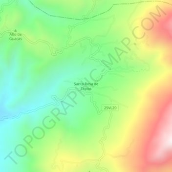 Topografische kaart Santa Rosa de Tapias, hoogte, reliëf