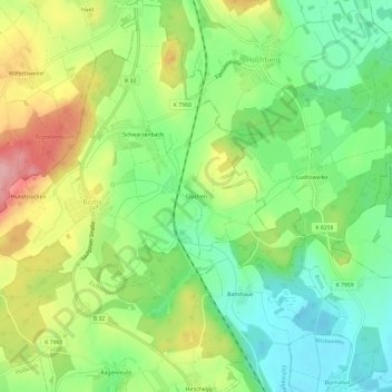 Topografische kaart Glochen, hoogte, reliëf