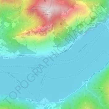 Topografische kaart Cima, hoogte, reliëf