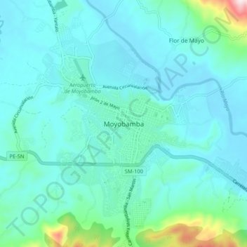 Topografische kaart Moyobamba, hoogte, reliëf