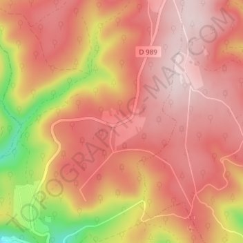 Topografische kaart Les Woieries, hoogte, reliëf