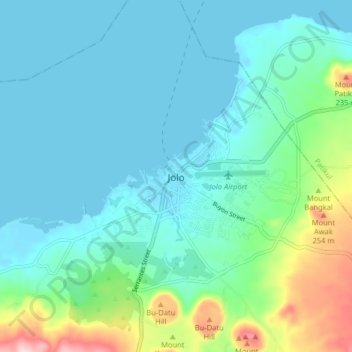 Topografische kaart Jolo, hoogte, reliëf
