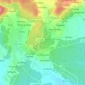 Topografische kaart O Valcarcel, hoogte, reliëf