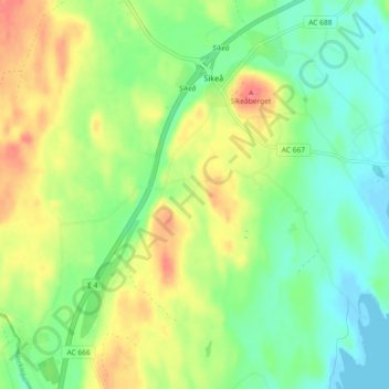 Topografische kaart Östbyn, hoogte, reliëf