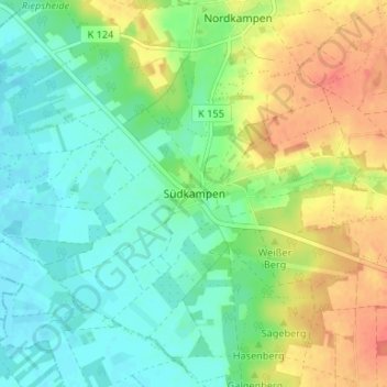 Topografische kaart Südkampen, hoogte, reliëf