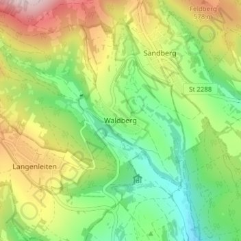 Topografische kaart Waldberg, hoogte, reliëf