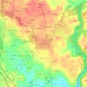Topografische kaart Corn er Hoët, hoogte, reliëf