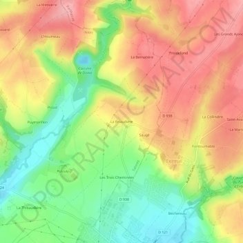 Topografische kaart La Briaudière, hoogte, reliëf