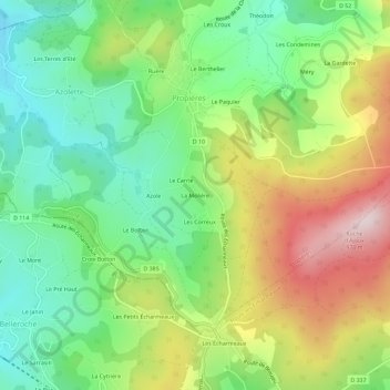 Topografische kaart La Molière, hoogte, reliëf