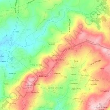 Topografische kaart Santão, hoogte, reliëf