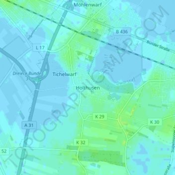 Topografische kaart Holthusen, hoogte, reliëf