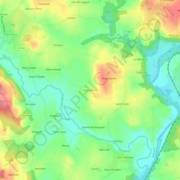 Topografische kaart Locsamzun, hoogte, reliëf