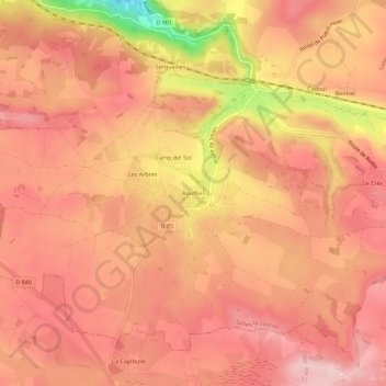 Topografische kaart Bouffies, hoogte, reliëf