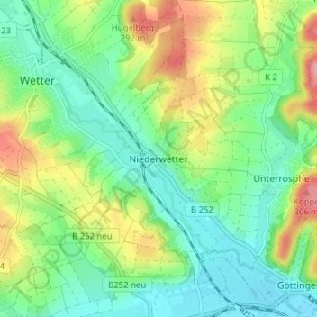Topografische kaart Niederwetter, hoogte, reliëf
