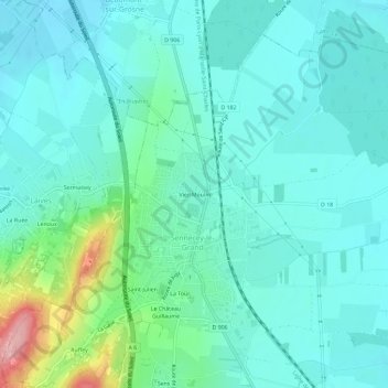 Topografische kaart Vieil Moulin, hoogte, reliëf