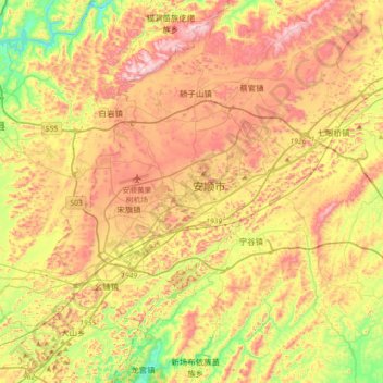 Topografische kaart Anshun, hoogte, reliëf