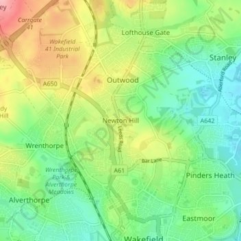 Topografische kaart Newton Hill, hoogte, reliëf